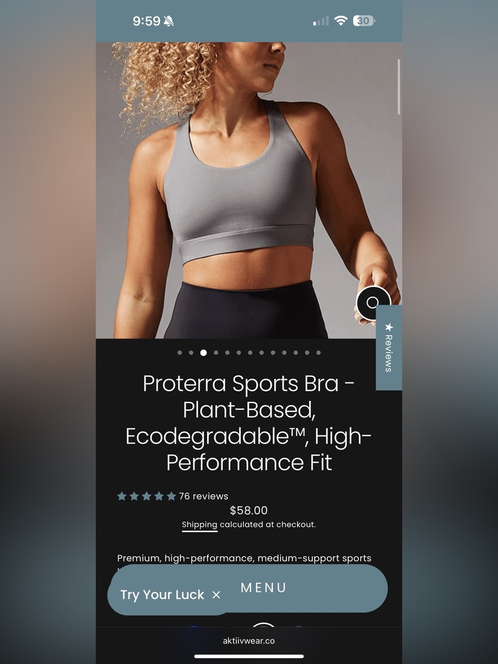 Aktiiv Proterra Sports Bra Racerback Plant-Based Ecodegradable M thunder grey